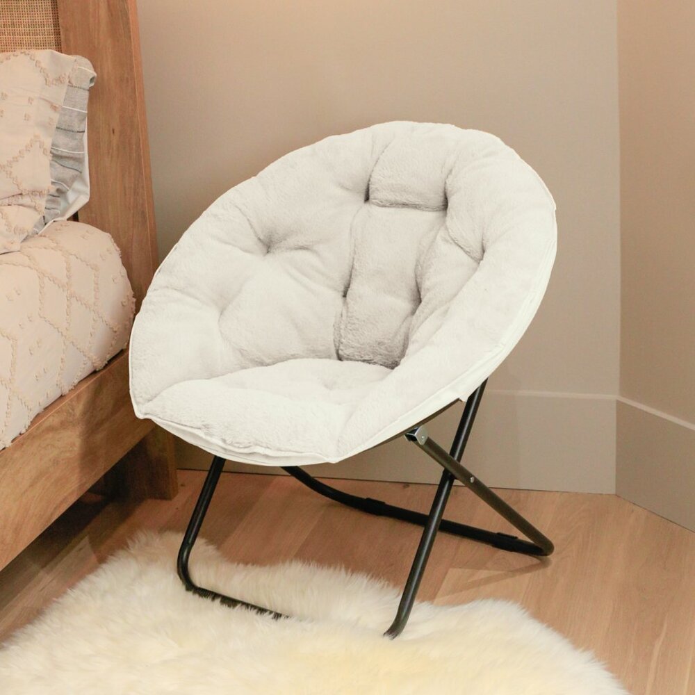 Adult Folding Faux Fur Moon Chair 33"x16"x32.5" | Off-White